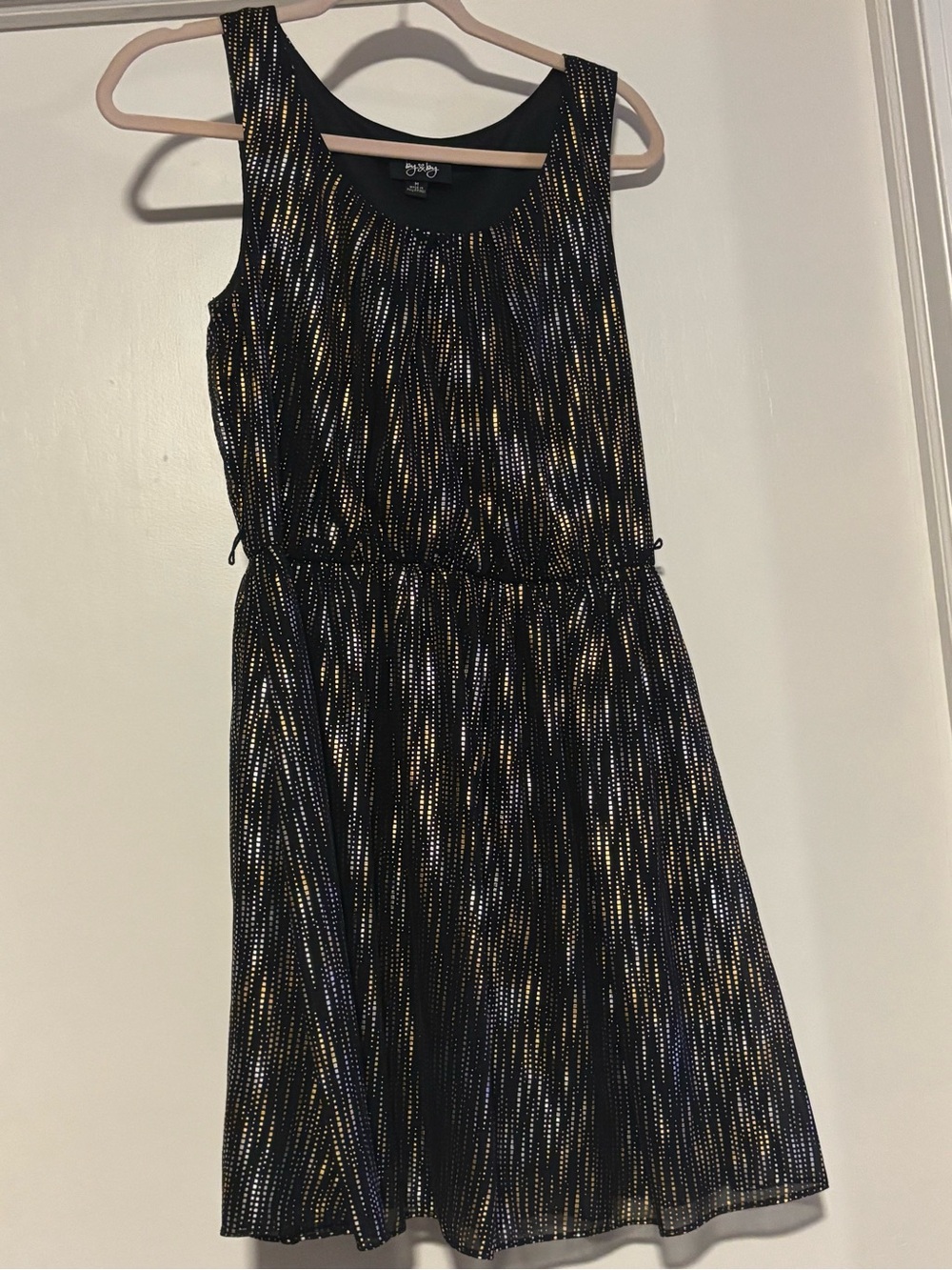 Black Mini Dress with Gold Dot Stripe Detail